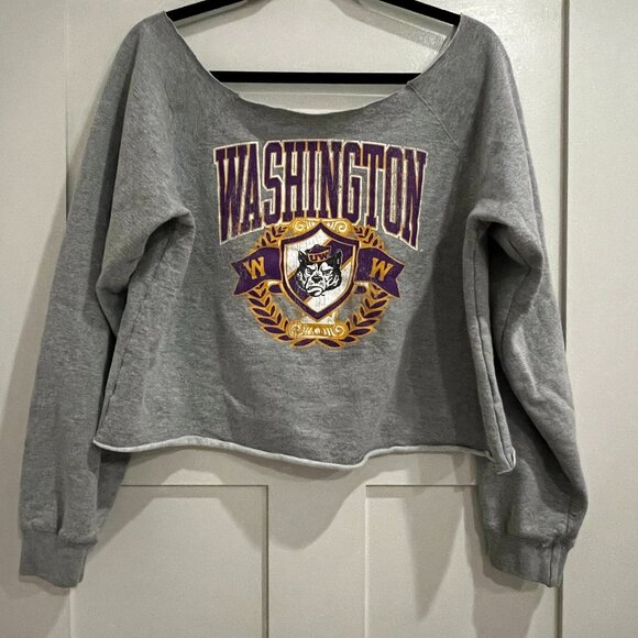 UW Huskies off the shoulder cropped wide neck sweatshirt - Picture 1 of 3
